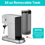 Removable water tank espresso machine