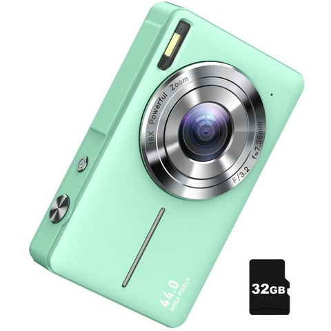 1080P Digital Cameras, Compact Point and Shoot with 16X Zoom 32GB Card, Green - Optimal Shelf Life