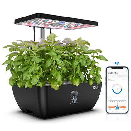 Smart WiFi 12 Pods Hydroponic Growing System with 6.5L Water Tank, App-Controlled, Black - Optimal Shelf Life, greenhouse, vegetables, sale, reviews, tomatoes, best 2022, top 2023, complete kits, indoors, diy, garden, nursery